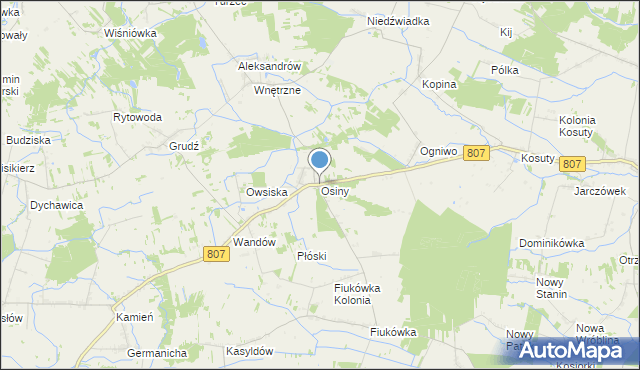mapa Osiny, Osiny gmina Wola Mysłowska na mapie Targeo